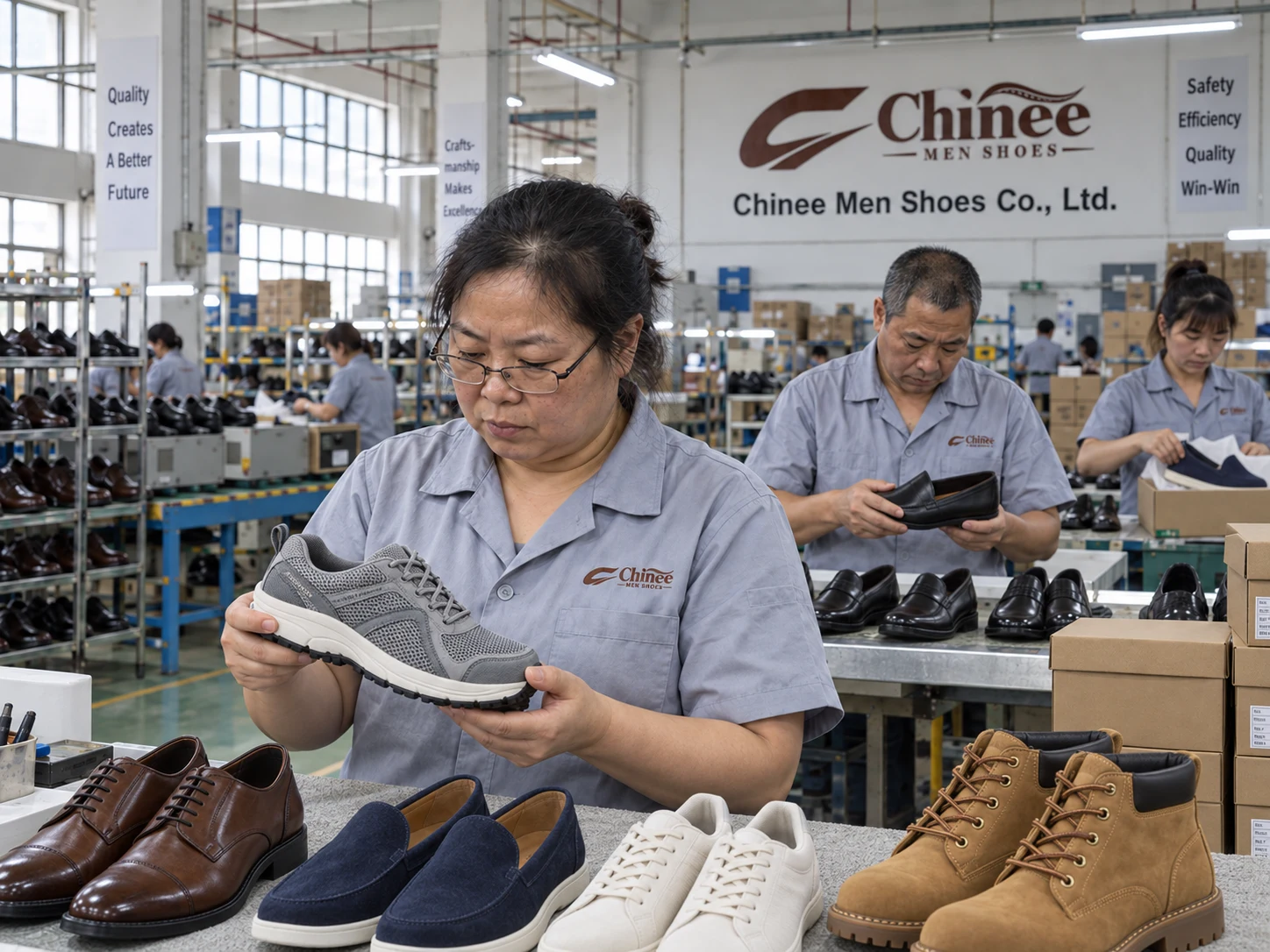 Chinee Men Shoes inspection of sneakers, loafers, dress shoes and work boots