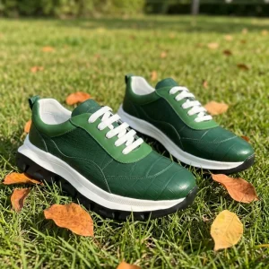 100% Crocodile Leather Designer Sneakers Men Green Comfortable Luxury Walking Shoes Handcrafted Casual Chunky Sole Sneakers
