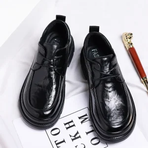 38 44 Two layer Cowhide EVA Rubber Black Embroidered Lace up Loafers Lightweight All Seasons Men’s Leather Shoes Office