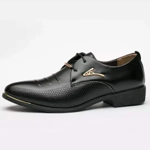 38-48 Artificial PU EVA Rubber Black Embroidered Pointed Toe Business Formal Men’s Leather Dress Shoes