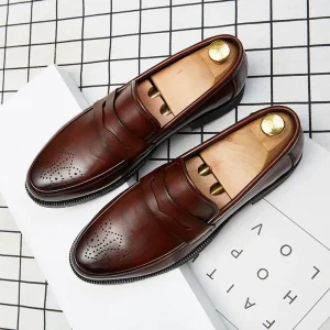 46 Large Luxury Leather Men’s Dress Shoes Business Casual Toe Outdoor Slip On Loafers Genuine Leather Rubber Quality Pairs Men