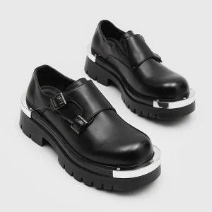 52152 Punk style Metal Large head Fashionable Men Dress Shoes New Thick soled Height increasing Men’s Leather Shoes