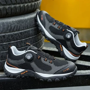 8838-1 Men’s Sport Style Sneakers Safety Work Shoes Anti-Smash Anti-Puncture Black with Rotating Button for Construction