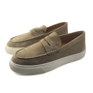 All-Season Evergreen Soft Comfort Men’s Beige Suede Leather Platform Loafers Moccasin Walking Shoes Lightweight Rubber Outsole
