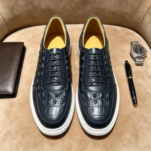 All day Comfort Light Weight Breathable Men’s Leather Shoes for Embossed Business Casual Sneakers Modern Office Walking