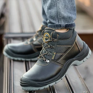 Anti Slip Middle Cut Factory Safety Shoes Winter Construction Mining Industrial Worker Boots Steel Toe Genuine Leather for Men’s