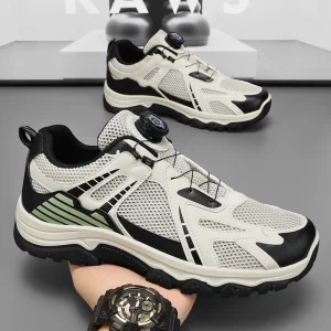 Anti slip Breathable Men’s Outdoor Daily Walking Hiking Trekking Shoes Sneakers with Rotating Automatic Lock Shoes