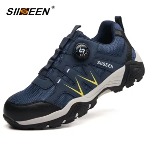 Anti-slip Outdoor Safety Shoes with Smart Buttons and Metal Toes Men’s All-weather Work Shoes