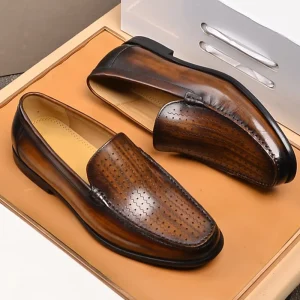 Autumn Men’s Casual Business Oxford Dress Loafers Comfortable Breathable Genuine Leather Slip On Pointed for Office Wedding