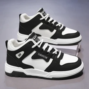 Autumn Men’s Korean Style High-Top Sneakers Breathable Casual Shoes Thick-Sole Mesh Lining Trendy All-Match Design PU Insole