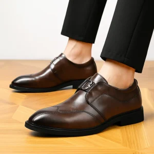 Autumn Men’s Office Round Toe Party Light Formal Business Oxford Derby Height Increasing Shoes Brogue Retro PU Dress Shoes Men