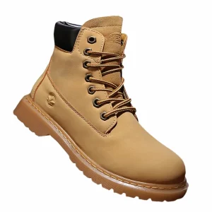 Autumn and Winter High Top Boots PU Leather Rhubarb Boots Retro British Plush Warm Yellow Men’s Shoes