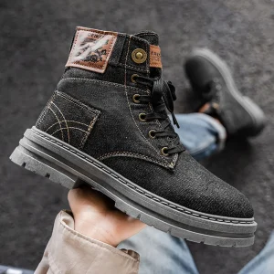 Autumn and Winter New High Top Plus Size Men’s Boots Denim Casual British Workwear Solid Color Shoes