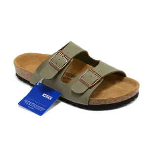 Birkenstook Style Arizona Cork Sandals Sage Green Double Buckle Slides Anatomical Arch Support Cushioned Slippers Men Women Flat