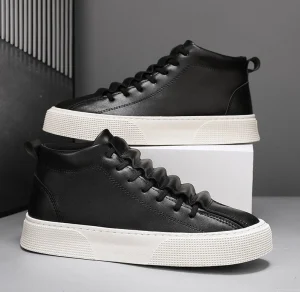 Black High Top Trendy Rubber Wear-resistant Sports Street Racket Skateboard Shoes Sneakers for Men Walking Shoe