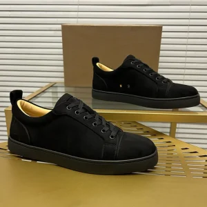 Black Leather Breathable Mesh Anti-Slip Sneakers Men Women Retro Fashion Casual Red-Soled