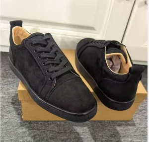 Black Leather Breathable Mesh Anti Slip Sneakers Men Women Retro Fashion Casual Red Soled