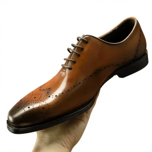 Black Men’s Breathable Lace Up Solid Vintage Business Formal Oxford Shoes Cowhide Leather Pointed Toe Men’s Leather Dress Shoes