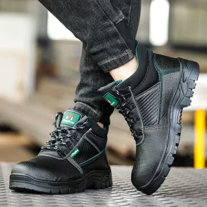 Black PU Upper Anti Slip Rubber Sole Prevent Puncture Iron Toe Anti smashing Work Safety Shoes for Men Industrial