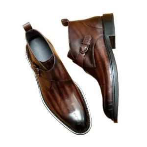 Boots Genuine Leather British Carved Business Suit High Top Leather Shoes Pointed Men’s Short Boots