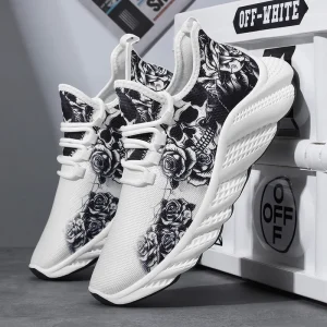 Breathable Mesh Running Sports Shoes Men’s Korean Fashion Trendy Thick Sole Front Laces
