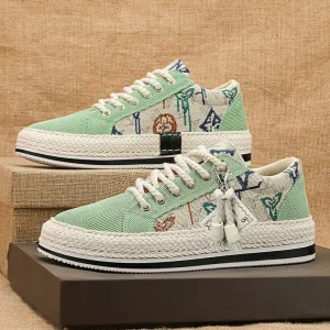Breathable Slip On Skateboard Shoe Fabric Upper PVC Sole Lightweight Exotic Style Embroidery Walking Style Casual Shoes for Men