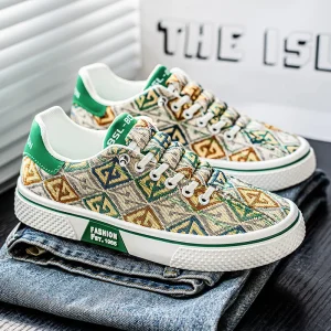 Breathable Summer Casual Skate Shoes Men’s Canvas Shoes Colorful Printed Design Casual Shoes