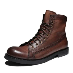 British Style Fashion Men’s Winer PU Leather Resistant Motorcycle Chelsea Boot Dress Shoes Lace-ups Men Ankle Boots