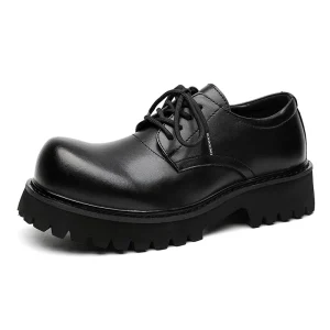 British Style Mens Lace-up Shoes Durable Thick Sole Waterproof Anti Slip Comfortable Casual Business Autumn Genuine Leather