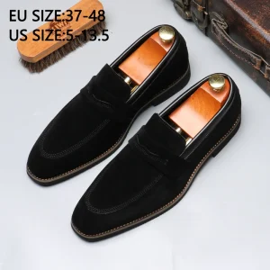 British Style Men’s Loafers Comfortable Wear Resistant Soft Leather Shoes with Light Breathable Large Formal