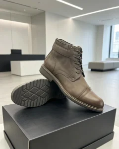 British Style Western Men’s Casual Work Non Slip Retro Ankle Pointed PU Lace Up Closure Rubber Outsole Autumn