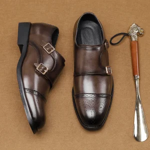 Buckle Strap Men’s Business Dress Shoes Italian Genuine Leather Oxfords