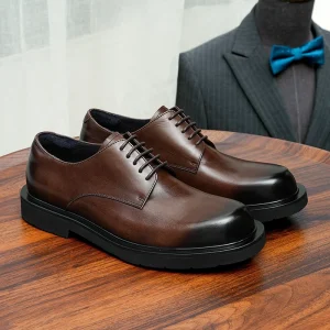 Business Casual Men’s Genuine Leather Autumn Lace Up Platform High Top Derby Shoes Rubber Outsole British Style Wedding