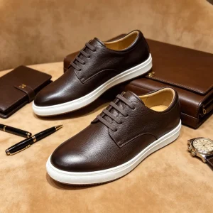 Business Casual Sneakers Men’s Leather Shoes Cowhide Dress Sneakers Modern Office Casual Walking Shoes