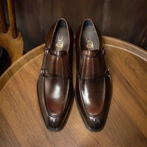 Business Formal Monk Strap Leather Shoes Square Toe Men’s Office Career Luxury Patchwork Design