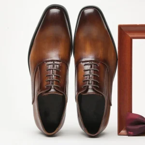 Business Lace up Casual Formal Loafers Male Handmade Genuine Leather Men’s Dress Shoes Oxfords