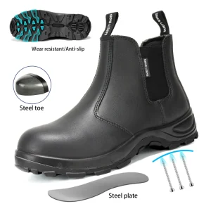 CE S3 SR High Cut Safety Work Boots Steel Toe for Men Breathable Waterproof Smooth Leather Shoes Anti-Puncture PU Sole