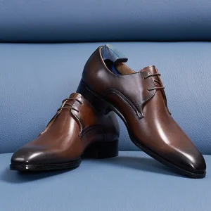 Casual Dress Shoes for Men Lace-Up Pointed Toe Leather Shoes