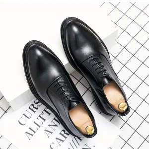 Casual Genuine Leather Lace Up Oxfords Men’s Shoes Business Dress Work Groom Wedding Nightclub Anti Slip All Seasons Black
