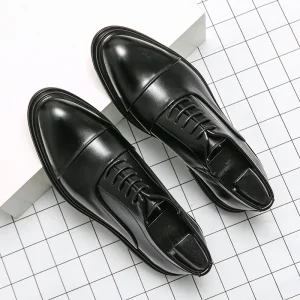 Casual Genuine Leather Lace Up Oxfords Men’s Shoes Business Dress Work Groom Wedding Nightclub Anti Slip All Seasons Black