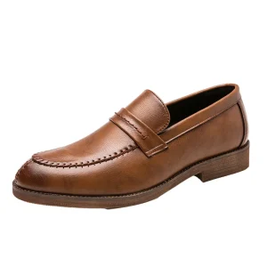 Casual Men’s Real Pure Leather Oxfords Dress Shoes Wedding Shoes Flat PU Outsole