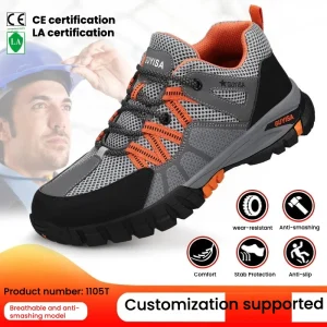 China Factory Custom Men’s Anti-smashing and Anti-puncture Shoes Steel Toe Safety Work Sneakers OEM ODM Lightweight Breathable