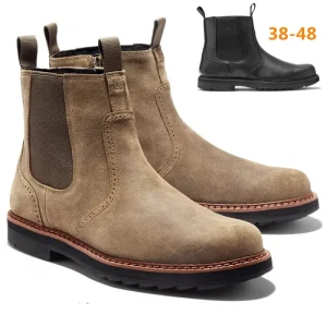 Chunky 39-48 Mid Calf Genuine Leather EVA Cowhide Formal Men’s Chelsea Boots Slip On