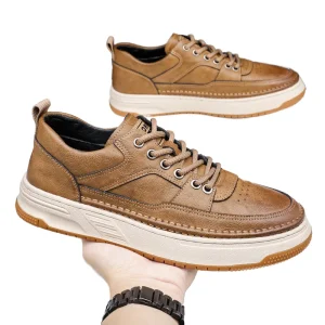 Chunky Men’s Casual Sneakers British Style Leather Skateboard Shoes Height Increasing New Fashion Design Dropshipping