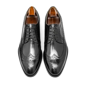 Classic Black Brogue Derby Men’s Leather Shoes for Office Genuine Leather Dress Shoes