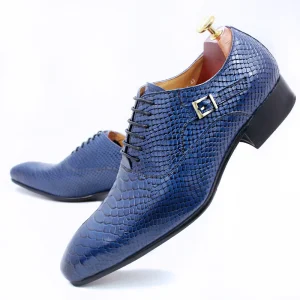 Classic Fashion Factory Price Men’s Formal Oxford Leather Shoes Snakeskin Prints Lace up Buckle Decoration Dress Shoes Men