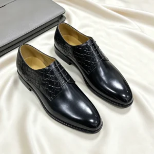 Classic Men’s Oxford Shoes Black Genuine Leather Hand-Burnished Formal Business