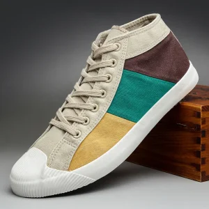 Classic Mixed Colors Men’s Shoes Flat Breathable Canvas Shoes Low Lace up Casual Sneakers Espadrilles 9047