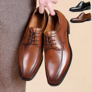 Clean Color Square Head Lace up Men Derby Men’s Leather