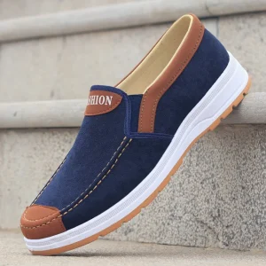 Cloth Upper Non Slip Men’s Rubber Outsole Canvas Trend Shoes Loafers Stock Flat Walking Shoes Men
